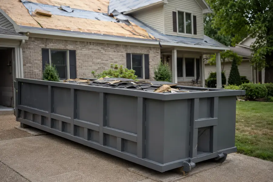 Roll-off dumpster at a residential renovation project